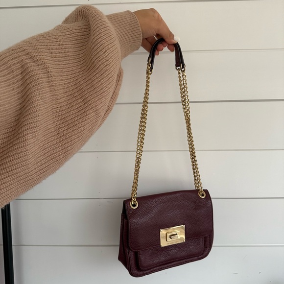 Michael Kors Handbags - Michael Kors Pebbled leather Burgundy Chain Strap flap Bag